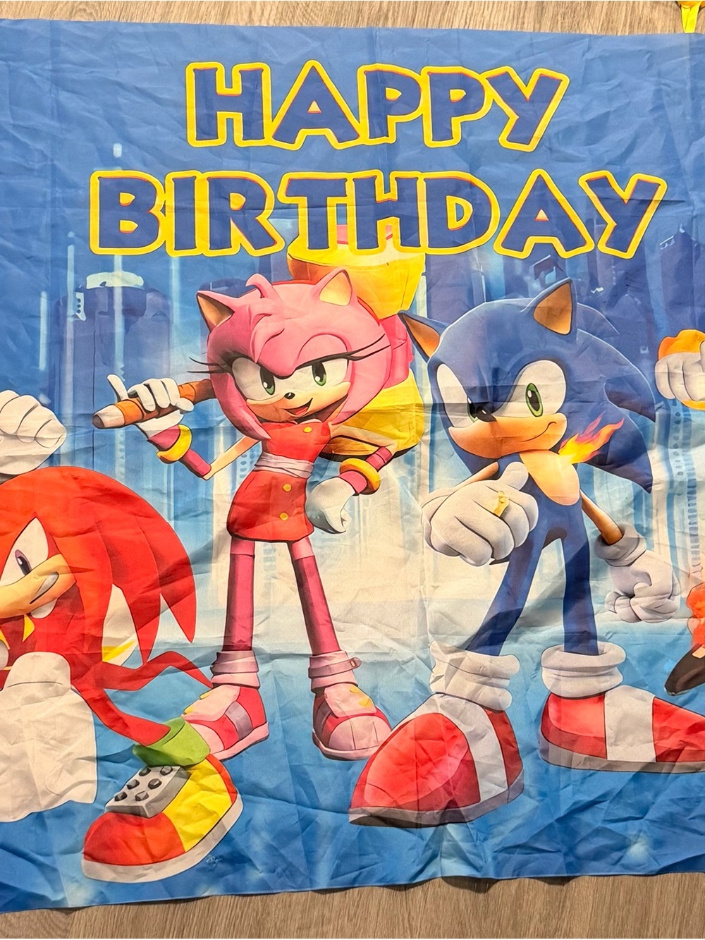 Sonic The Hedgehog Kids 'Happy Birthday' Party Backdrop - Blue & Pink